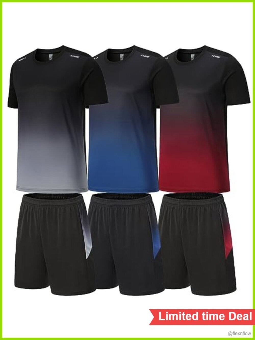 Men's 3 Pack Gym Workout Shirts & Shorts Set Polyester Athletic Running